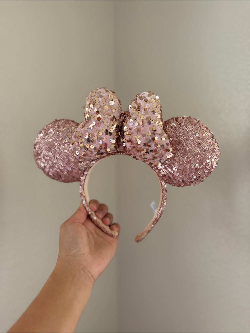 Authentic Tokyo Disney Resort Pink Gold Sequin Minnie Ears